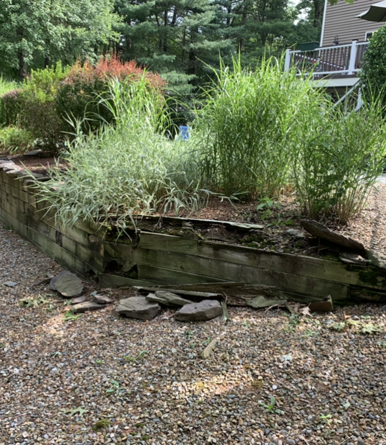 Landscape Construction, Retaining Wall. Before and After.